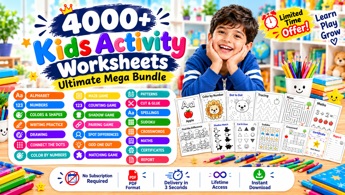 BrainBooster Kids PDF Worksheet Bundle |Early Learning |2026 Best Selling and Trending Product| Overall Kids Growth Bundle Offer|