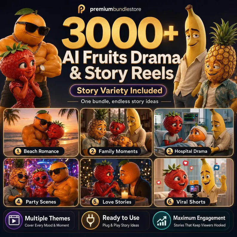 3000 AI Fruits Drama Reels Bundle, Story Videos.